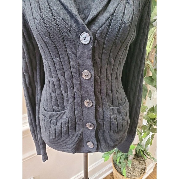 Chaps Women Black 100% Cotton Long Sleeve Buttons Front Cardigan Sweater Size L - Picture 4 of 9